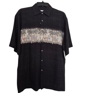 NWT Moda Campia Black Cream Tropical Drinks Palm Tree Men's Hawaiian Rayon Shirt